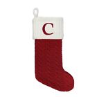 Letter C Cable Knit Monogram Stocking St. Nicholas Square 21" Xmas Holiday Red