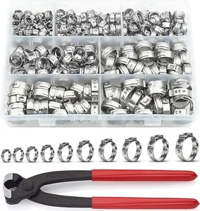 131Pcs 1/4" - 1-1/8" Single Ear Hose Clamps with Pincer 304 Stainless Steel P... - Picture 1 of 6