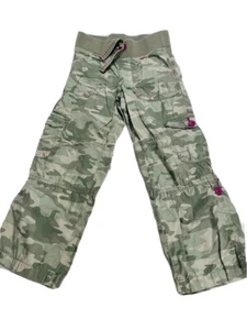 Girls Faded Glory Camouflage Green Pants Pink Accents Roll Ups Cargo Size 6/6x - Picture 1 of 8
