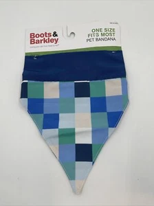 NEW Boots & Barkley Blue & Green Check Dog Bandana One Size Fits Most - Picture 1 of 1