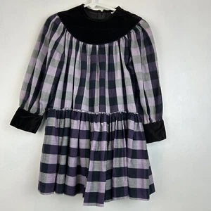 Vtg Dress Little Girls 5 Prairie Cottagecore 80's Purple Gray Read - Picture 1 of 6