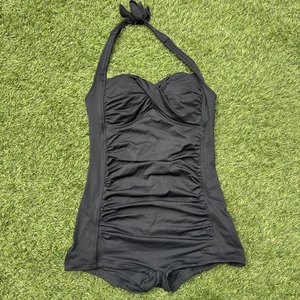 Seafolly Boyleg One-Piece Black Twist Front Womens Swimsuit Size UK 16 - Picture 1 of 3