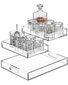 3Pcs Clear Acrylic Tray Serving with Handles Large Outdoor Trays for Food Lucite - Picture 1 of 7