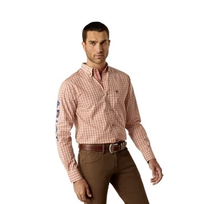 Ariat Men's Pro Series Team Packer Fitted Button Down Shirt Rust/Blue Size XL - Picture 1 of 10