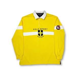 Polo Sport Ralph Lauren Artic Challenge Yellow & White Rugby Style Shirt Size L - Picture 1 of 14