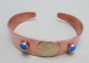 Neu Kupfer Armband Blumen Medaillon & Türkis Handarbeit signiert O. Arakelian - Bild 1 von 3