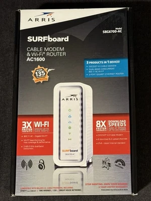 Open Box ARRIS Surfboard Docsis 3.0 Cable Modem & AC1600 Dual Band Wi-Fi Router - Image 1 of 4