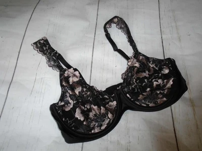 Sujetador lencería minimizador AUDEN íntimo negro de encaje floral de nailon U/W sin forro L Foto 1 de 4