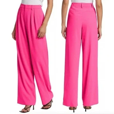 Pantalones Pantalones Alice + Olivia Talla 6 Pompey Rosa Caliente Plisados Pierna Ancha Foto 1 de 4