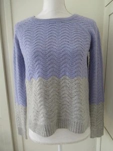 HAYDEN 100% Cashmere Colorblock Pointelle Crewneck Pullover Sweater - XS - Picture 1 of 4
