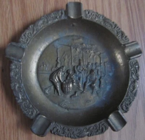 Vintage Ornate Brass Village Scene Ashtray Casting Made In - Picture 1 of 3