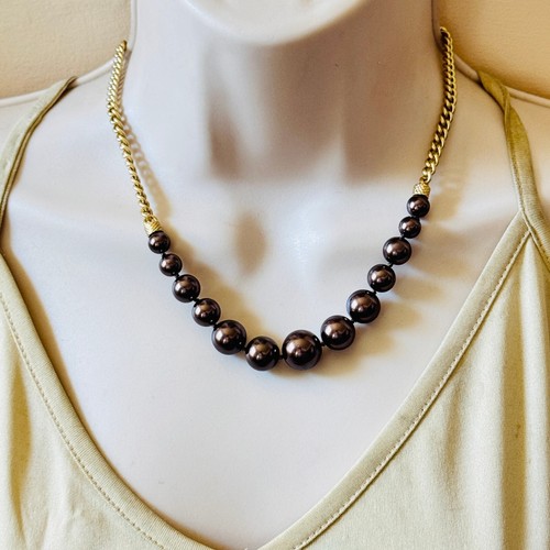 Collana Givenchy vintage collare tono oro marrone perle perline high end designer rara