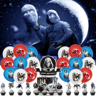 Moon Knight Party Supplies Set Plates Balloons Banner Cake Topper Birthday Gift - Image 1 of 4