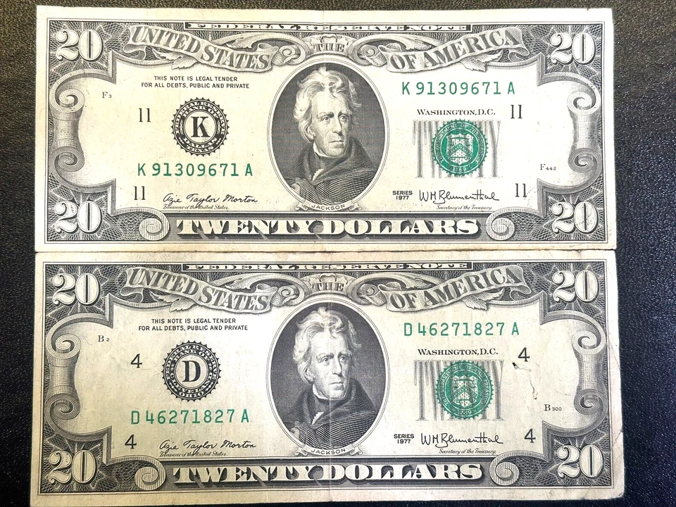 1977 Series $20 Twenty Dollar Bills Lot Of 2 - Image 1 of 2