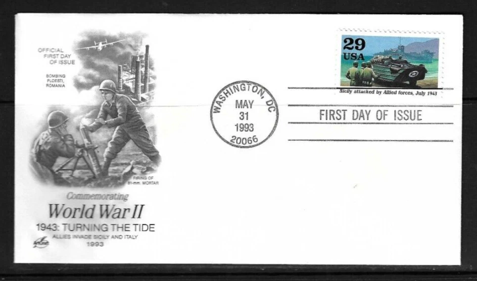 USA  SC # 2765c Sicily Attacked By Allied Forces FDC - WW II - . Artcraft Cachet - Image 1 of 1