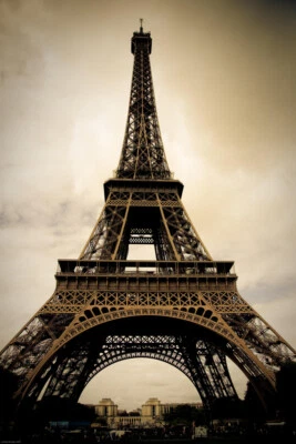 Eiffel Tower Paris France Sepia Photo Art Print Poster 12x18 - Image 1 of 3