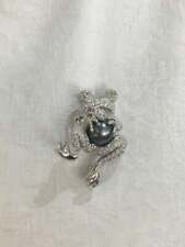 1.09CT Cubic Zirconia Pave Frog with a Tahitian Pearl 925 Sterling Silver Brooch