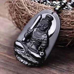 Details about Natural Obsidian Pendant "Acala" Buddha Patron Saint - Picture 1 of 6