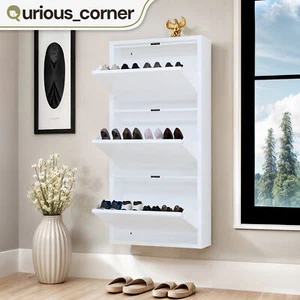 Schuhschrank Regal 3 Klapp Schubladen Wandhalterung Eingang Organizer Aufbewahrung Staubdicht - Bild 1 von 11