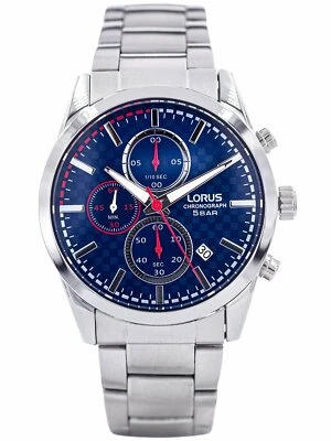 Orologio Uomo Lorus Cronografo In Acciaio Quadrante Blu WR 50 Metri - Immagine 1 di 3
