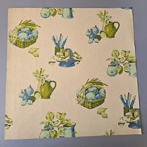 Vintage Wallpaper Sample Sheet Blue Green Rustic Farmhouse Kitchen Food Crafting - Picture 1 of 5