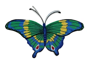 Butterfly Iron On Patch Blue Green Yellow 4.5 " New - Picture 1 of 3