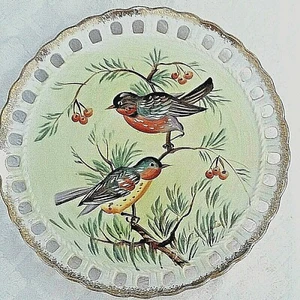 Norleans BIRDS Collector Wall Plate Japan 8-1/4” Reticulated Signed Y. Takimota  - Picture 1 of 8