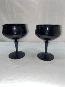 2 Vtg Fostoria BISCAYNE Champagne/Tall Sherbet Glass Black Onyx - Picture 1 of 8