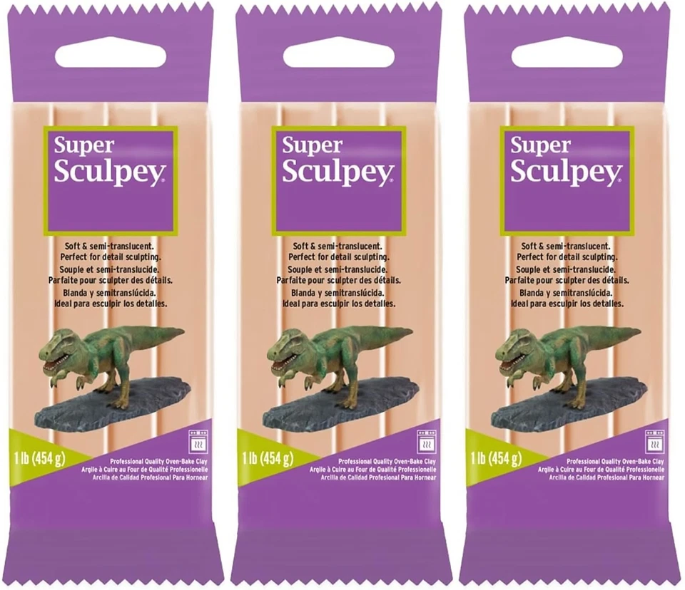 Super Sculpey Polymer Clay Oven Bake Semi Translucent Beige Lot of 3 1lb Blocks - Image 1 of 1