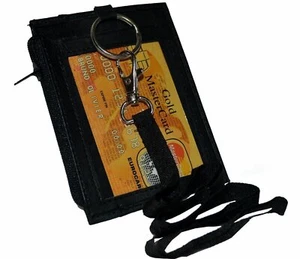 Leather ID Card Badge Holder Neck Pouch Ring Wallet With Strap New Black Marshal - Picture 1 of 3