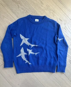 GAP Kids Shark Crew Neck Long Sleeve Sweater Size Small 6-7 Blue and Grey - Picture 1 of 4