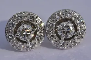 Diamond Hallo Earrings 14k - Picture 1 of 12