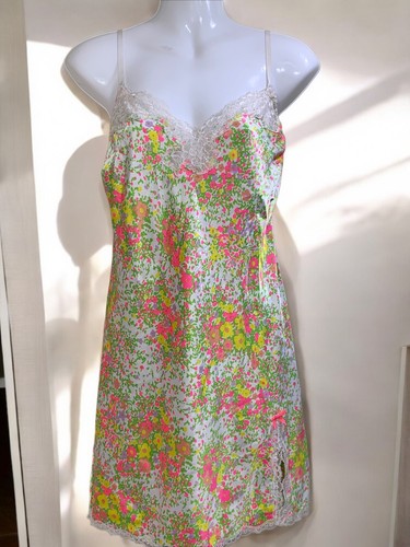 UNDERCOVER Abito slip Victoria’s Secret stampa floreale fluo taglia grande camicia pizzo seta