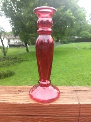 Vintage Iridescent Ruby Red Cranberry Stained Glass Decanter Vase Candle Holder - Image 1 of 4