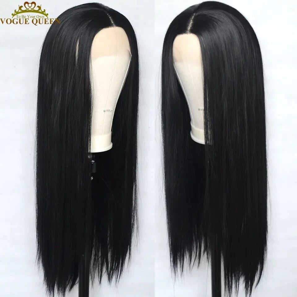 Peluca frontal de encaje sintético 24 en 1B 13x4 fibra resistente al calor línea del cabello natural Foto 1 de 4