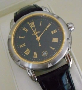 Reloj suizo de cuarzo liso GEVRIL S0111 SS/esfera negra sólida de 18 k con caja Gevril #1375 - Imagen 1 de 12