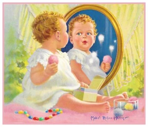 Baby Playing in the Mirror by Mabel Rollins Harris Counted Cross Stitch Pattern - Picture 1 of 4