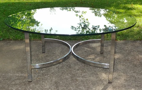 1960s 1970s Mid-Century Milo Baughman Style Chrome Coffee Table Base 35" Glass Cover