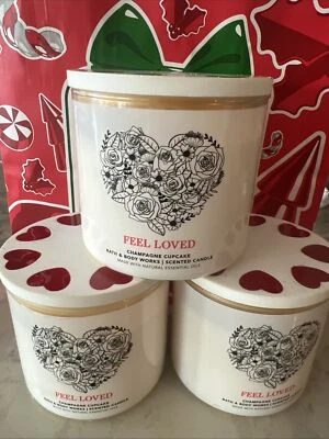 Bath Body Works CUPCAKE CHAMPÁN Feel Loved Corazón Tapa 3 Mechas Vela Difícil de Encontrar NUEVO Foto 1 de 4