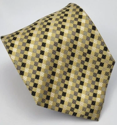 Corbata de seda Valerio Garati gris dorado beige malla geométrica hombre 59 x 3,7/8 Foto 1 de 4