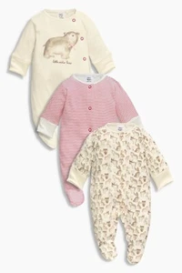 Neu mit Etikett Next Baby Spielanzüge • Rosa Bär Schlafanzüge 3er-Pack • 100 % Baumwolle • 0-3 Monate - Bild 1 von 9