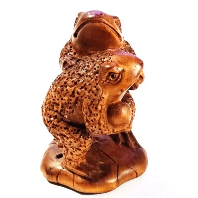 Y8672 - 2 英寸手工雕刻日本方木网介 - 2 青蛙乐趣 — 第 1/4 张图片