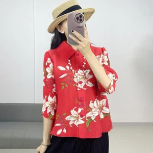 2024 Spring Women's Casual Shirt Loose Fashion Pleated Button Top Blouse - Picture 1 of 14