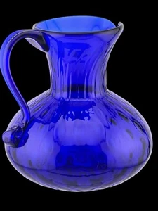 Vintage Cobalt Blue Glass Water Pitcher Jug Textured Finish Pontil Base - Picture 1 of 22