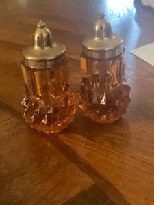 1930's Amber-Indiana Glass Diamond Point 5 Sided Salt & Pepper Shakers - Picture 1 of 1