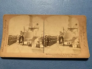 1899 Marines all'attenzione US Cruiser Brooklyn foto reale Stereoview Navy - Foto 1 di 3