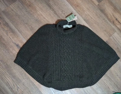 Poncho gris tejido con cable pesado Aran Crafts talla M/L 100 % lana merino Irlanda nuevo con etiquetas Foto 1 de 4