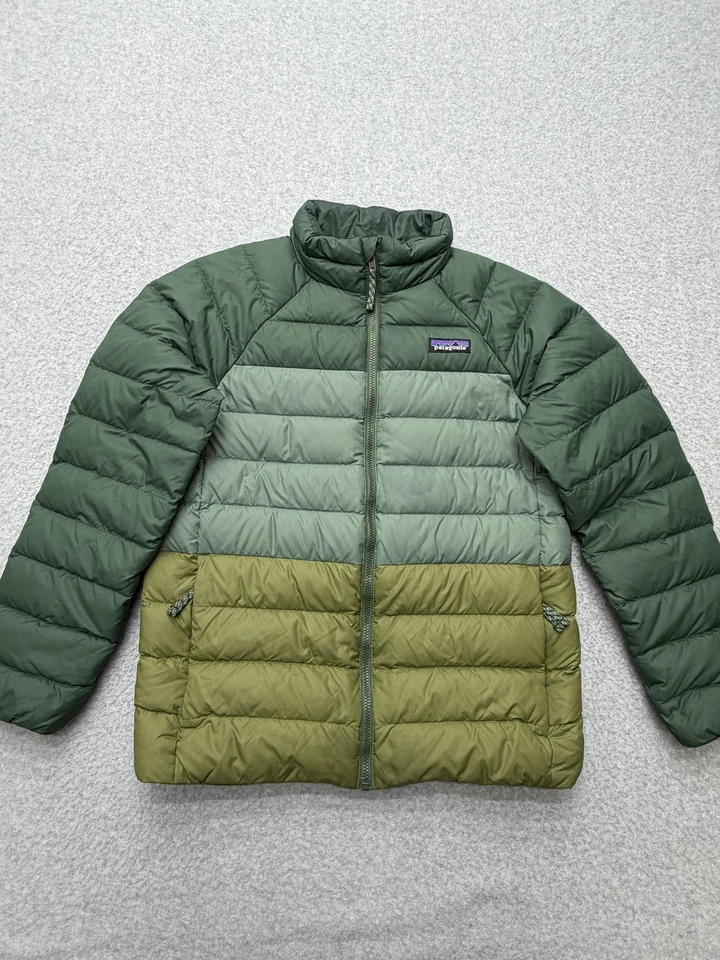 Chaqueta de Plumón Patagonia Reciclada Juvenil 10 Mediana Verde Bloque de Color Abrigo Puffer Foto 1 de 4