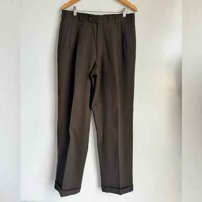 Pantalón de vestir plisado vintage Burberrys London para hombre verde oscuro 32 x 32 lana Foto 1 de 4