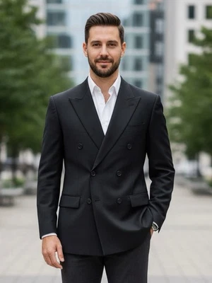 Blazer Lubiam Hombres 38R Doble Pecho Sutil Rayas Abrigo Chaqueta Hecho en Italia Foto 1 de 4